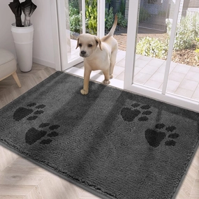 PURRUGS Dirt Trapper Door Mat 32" x 47", Non-Skid/Slip Machine Washable Microfiber Entrance Rug, Shoes Scraper, Dog Doormat, Super Absorbent Floor Mat for Muddy Wet Shoes and Paws, Grey