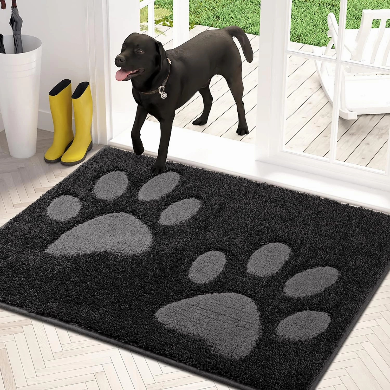 PURRUGS Dirt Trapper Door Mat 32" x 47", Non-Skid/Slip Machine Washable Microfiber Entryway Rug, Dog Doormat, Super Absorbent Welcome Mat for Muddy Wet Shoes and Paws, Charcoal