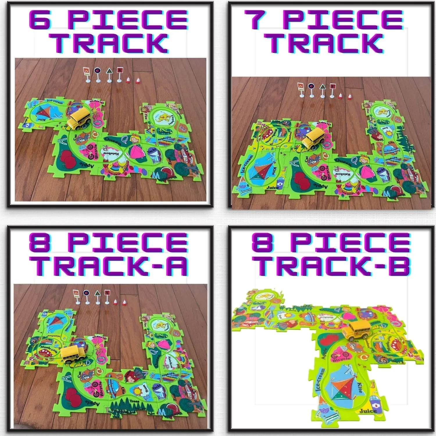 Puzzle Track Play Set - Battery-Operated Toy Vehicle & Floor Puzzle Play Mat - 16 Pc Sets - School Bus Themed Vehicle - Interchangeable Tracks - Create Up To 50 Combinations - by Ideas In Life