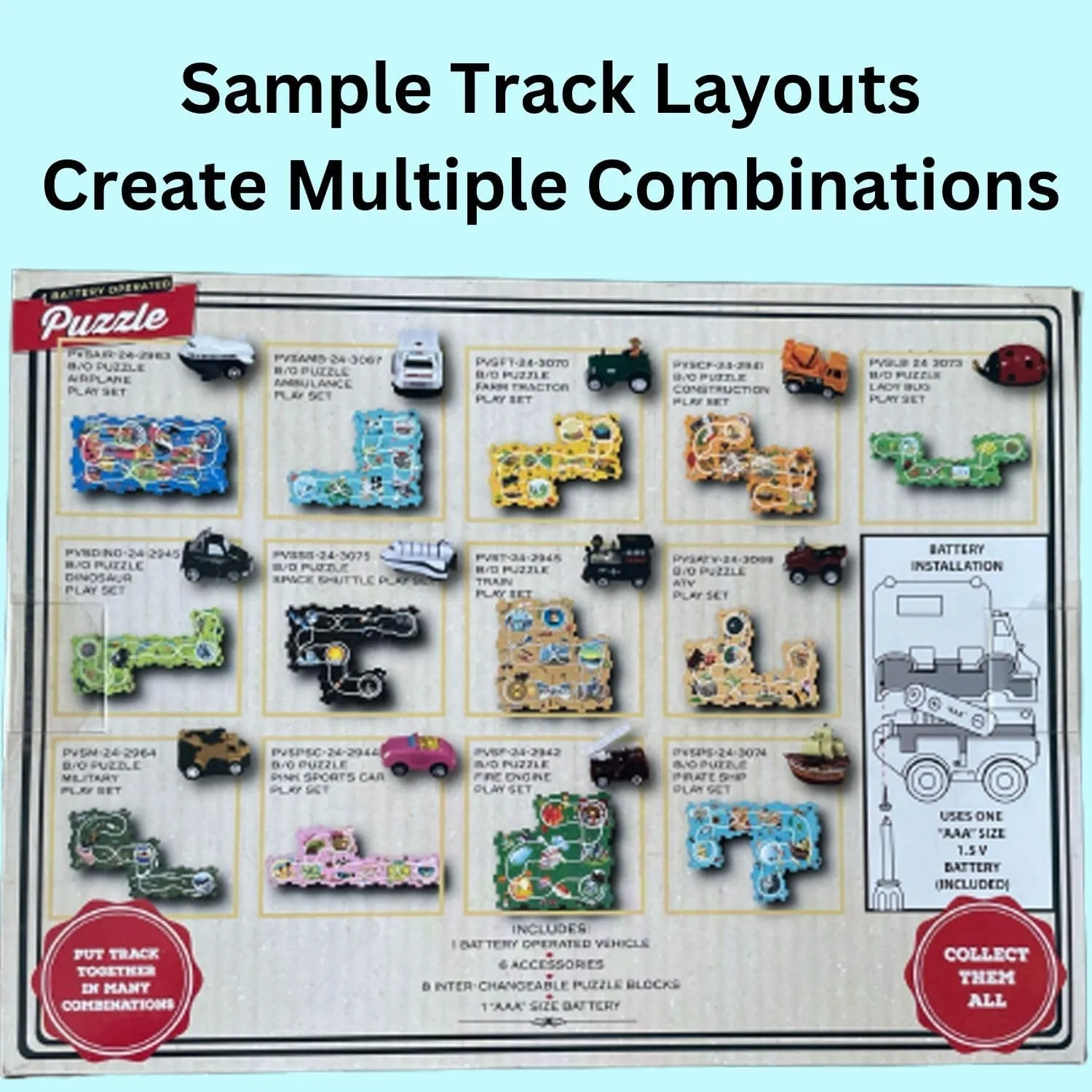 Puzzle Track Play Set - Battery-Operated Toy Vehicle & Floor Puzzle Play Mat - 16 Pc Sets - School Bus Themed Vehicle - Interchangeable Tracks - Create Up To 50 Combinations - by Ideas In Life