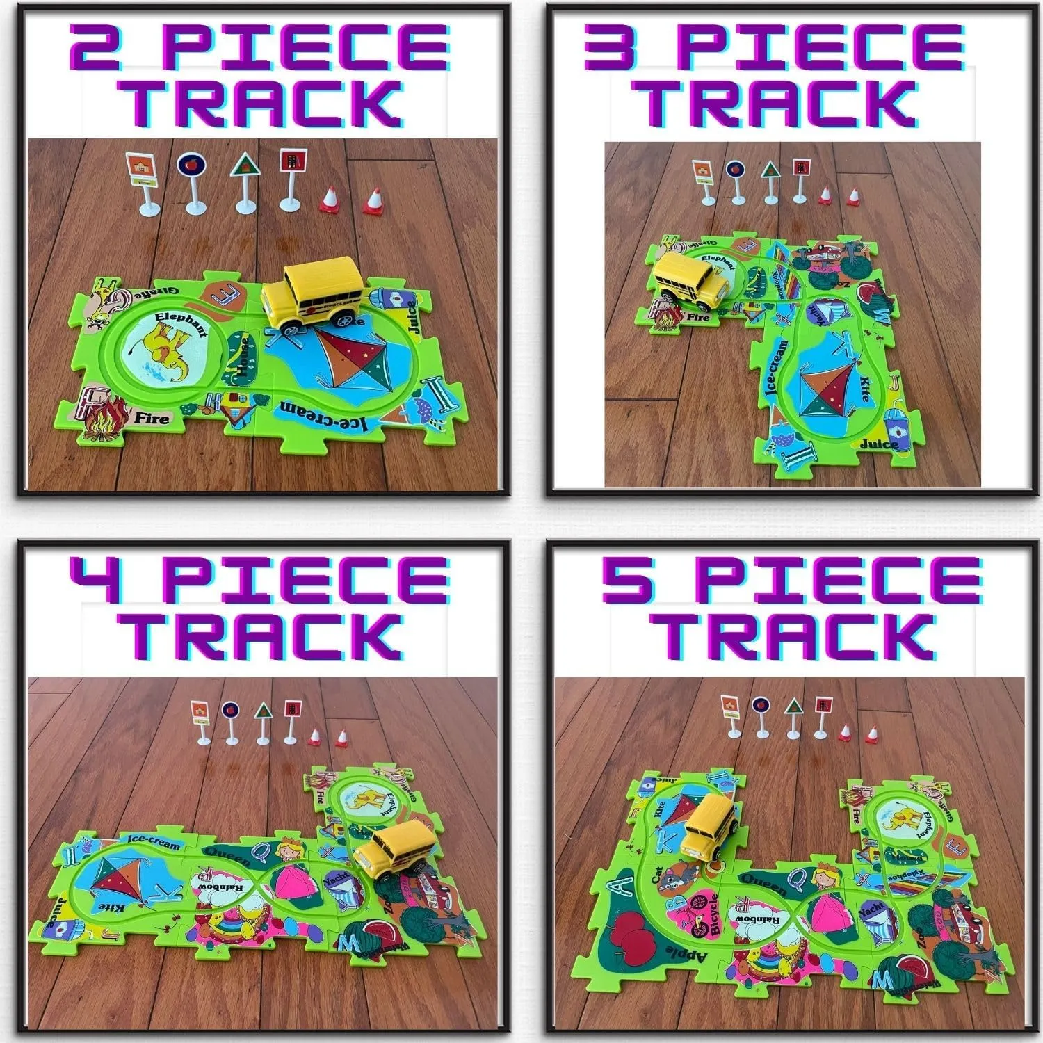 Puzzle Track Play Set - Battery-Operated Toy Vehicle & Floor Puzzle Play Mat - 16 Pc Sets - School Bus Themed Vehicle - Interchangeable Tracks - Create Up To 50 Combinations - by Ideas In Life