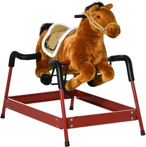 Qaba Kids Spring Rocking Horse, Ride on Horse for Girls and Boys with Animal Sounds, Plush Horse Ride-on with Soft Feel, Interactive Toy for Kids
