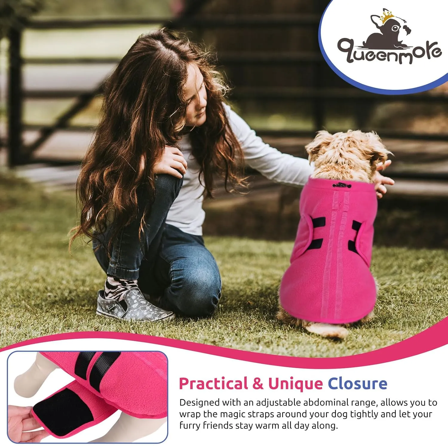 Queenmore Small Dog Sweater, Soft Fleece Vest Pullover Dog Jacket with Leash Hole, Warm Winter Dog Clothes Cold Weather Doggy Dachshund Sweaters for Small Dogs Cats Boy or Girl (Pink, XS)