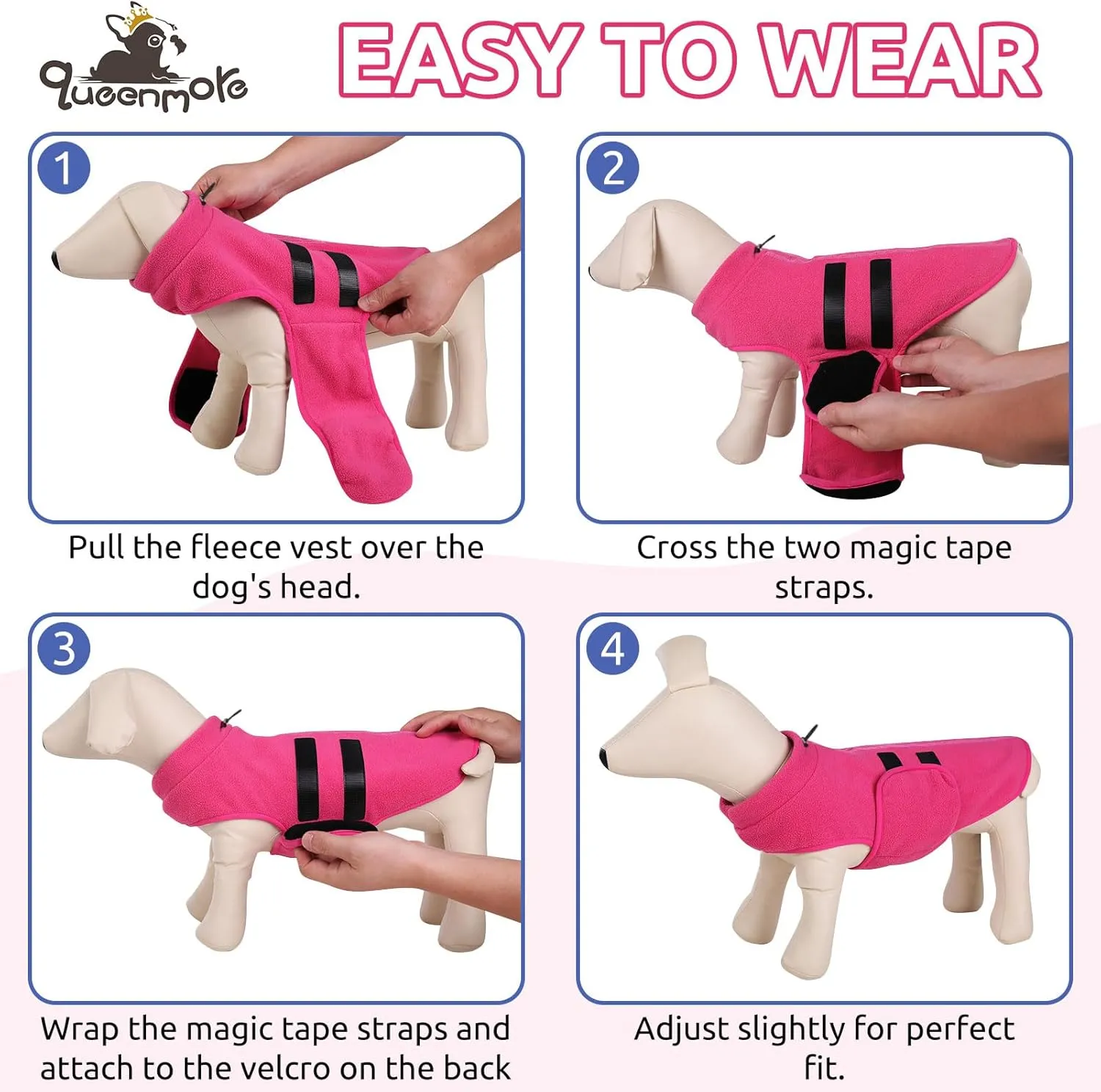 Queenmore Small Dog Sweater, Soft Fleece Vest Pullover Dog Jacket with Leash Hole, Warm Winter Dog Clothes Cold Weather Doggy Dachshund Sweaters for Small Dogs Cats Boy or Girl (Pink, XS)