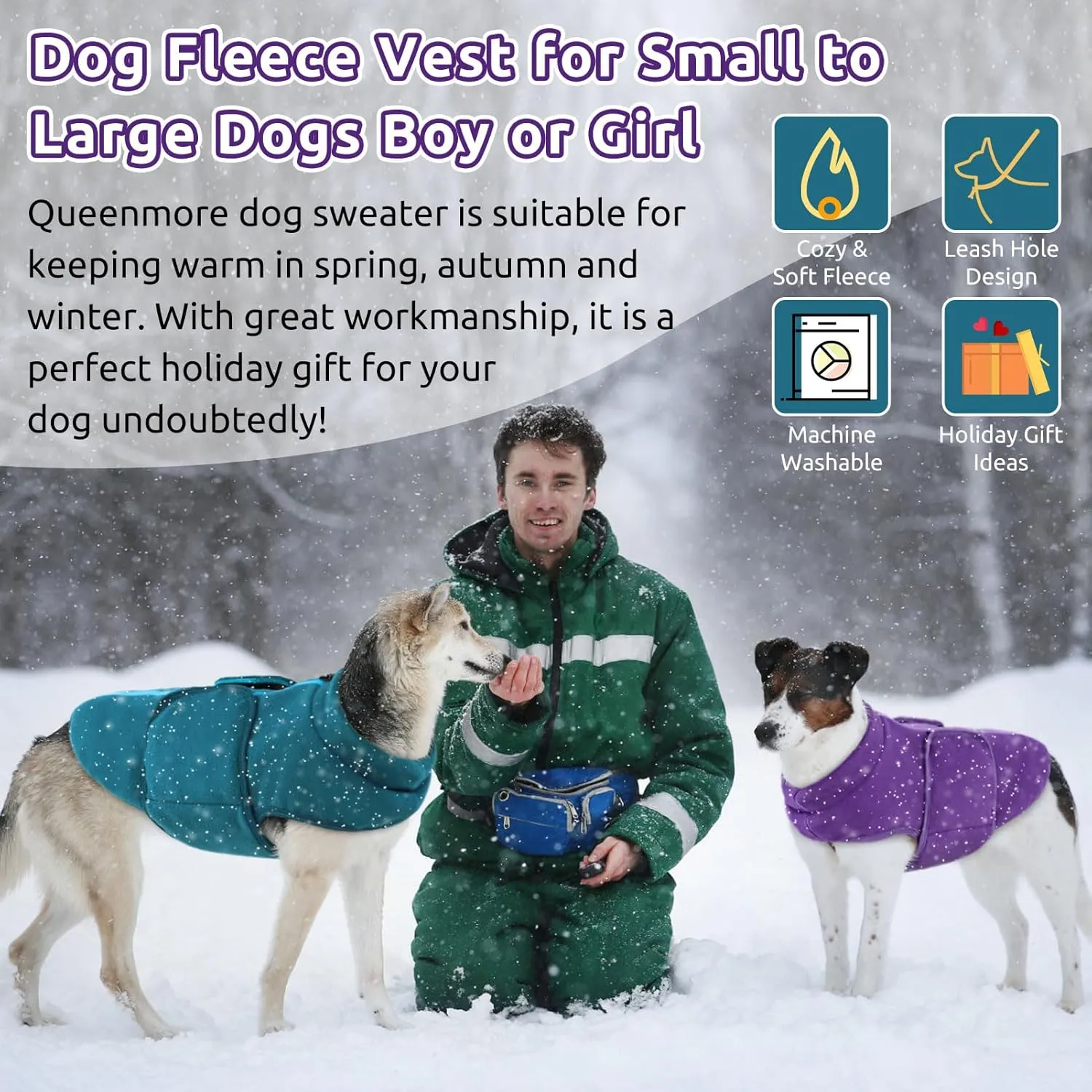 Queenmore XXS Dog Sweaters, Soft Fleece Vest Pullover Dog Jacket with Leash Hole, Warm Winter Dog Clothes Cold Weather Doggy Dachshund Sweater for Small Dogs Cats Boy or Girl (Lavender, XXS)