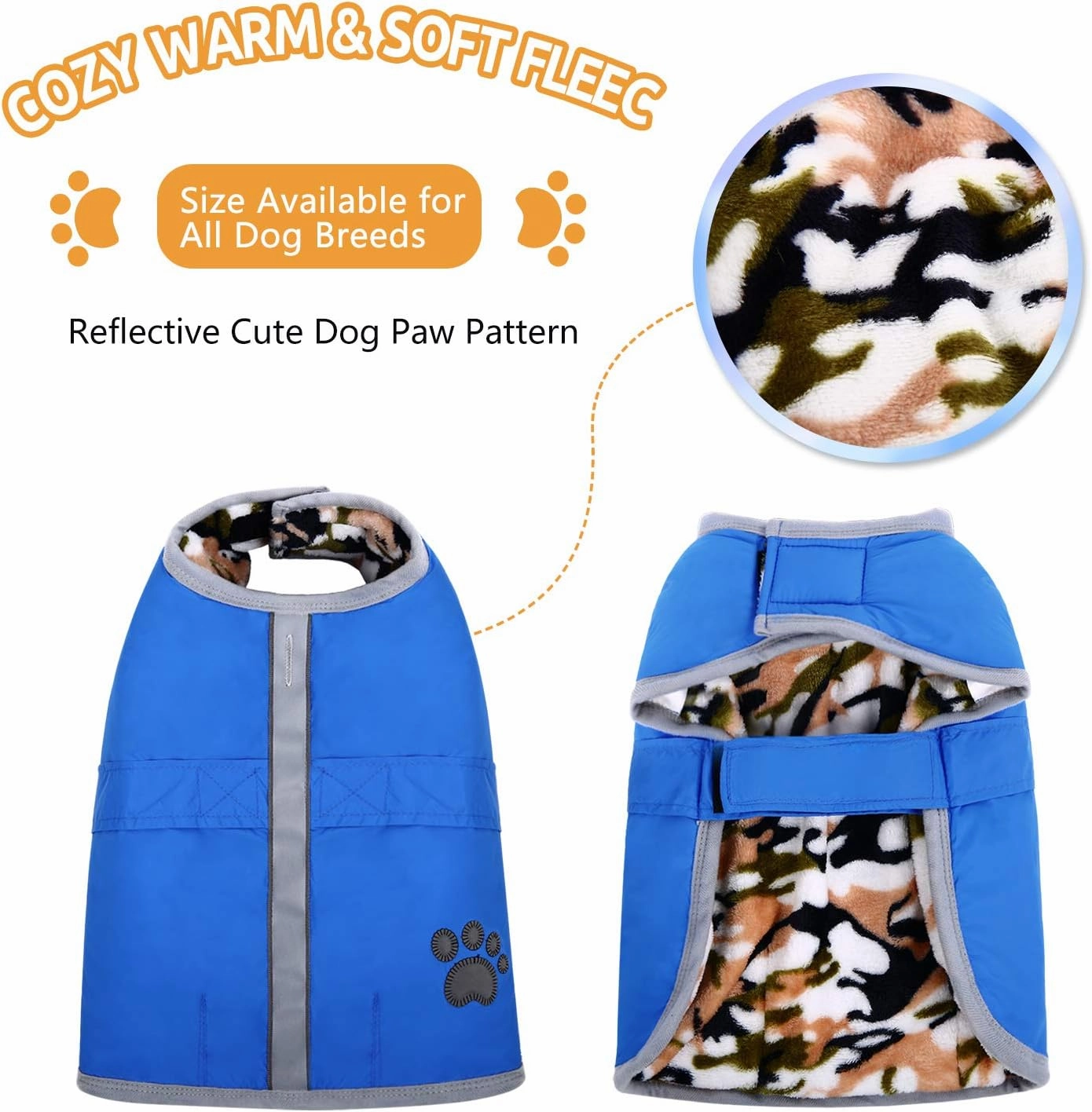 Queenmore Cold Weather Dog Coats Loft Reversible Winter Fleece Dog Vest Waterproof Pet Jacket Available in Extra Small, Small, Medium, Large Extra Large Sizes