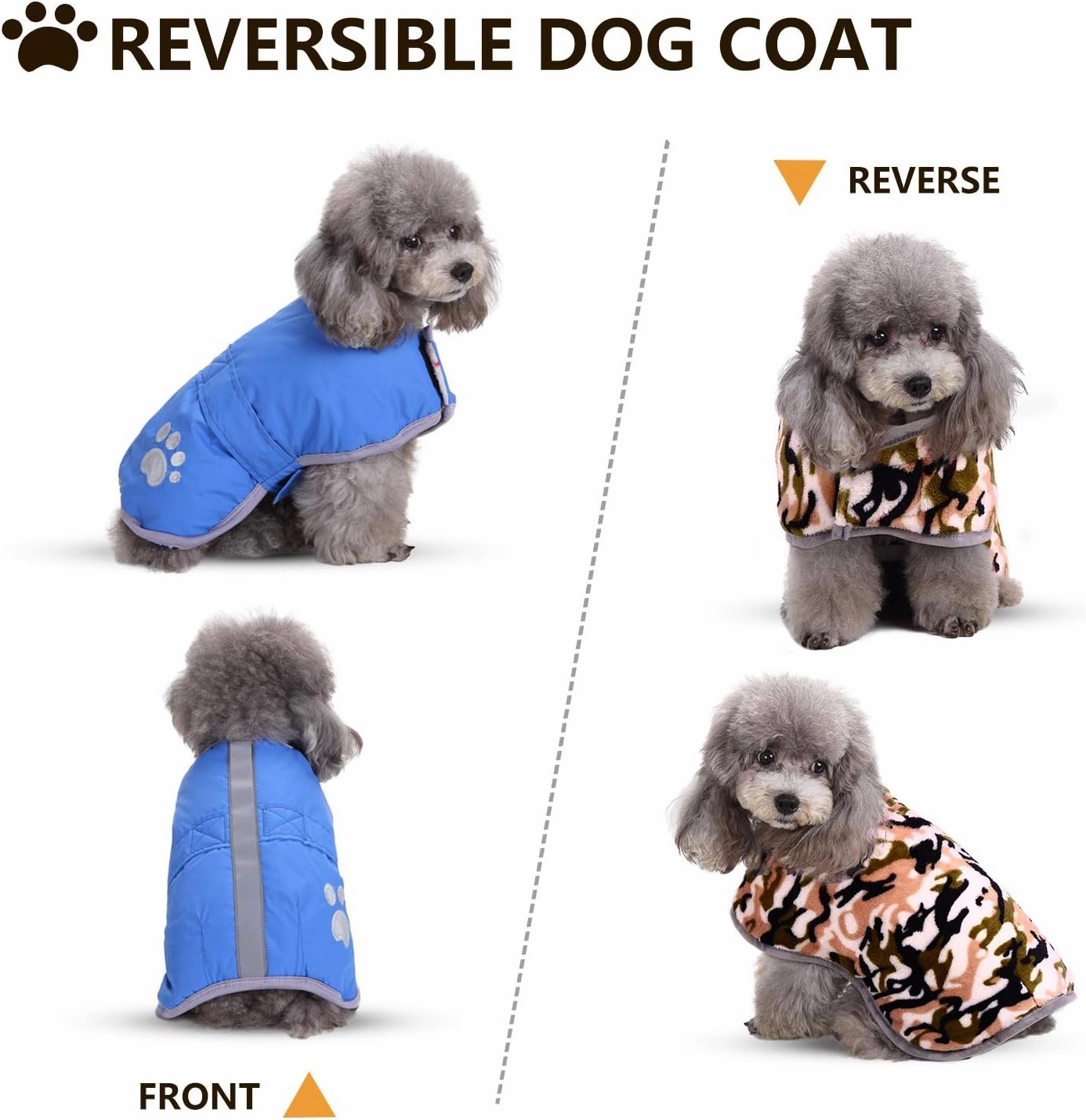Queenmore Cold Weather Dog Coats Loft Reversible Winter Fleece Dog Vest Waterproof Pet Jacket Available in Extra Small, Small, Medium, Large Extra Large Sizes