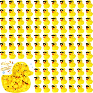 Qunclay 200 Pcs Mini Resin Duck with Sunglasses Bulk Tiny Yellow Duck Figures Miniature Small Animals Tiny Figures Ornament DIY Charms for Garden Landscape Aquarium Dollhouse Project Accessories