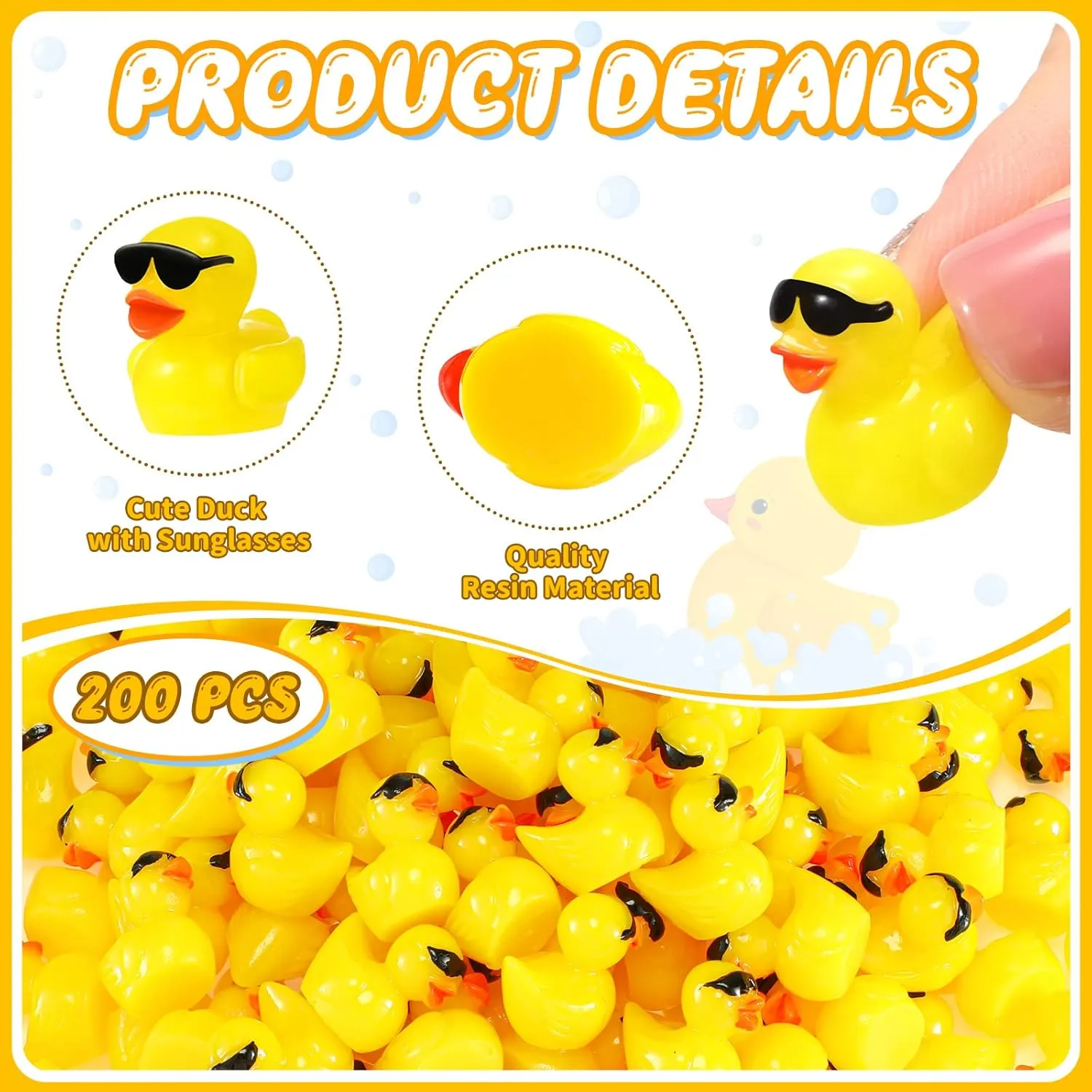 Qunclay 200 Pcs Mini Resin Duck with Sunglasses Bulk Tiny Yellow Duck Figures Miniature Small Animals Tiny Figures Ornament DIY Charms for Garden Landscape Aquarium Dollhouse Project Accessories