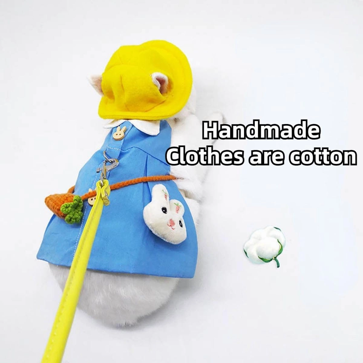 Rabbit Leash and Harness Set - Small Animal Clothes Set Guinea Pig Clothes with Mini Hat and Bag Bunny Vest Harness Small Animal Dress for Rabbit Guinea Pig (Yellow,S)