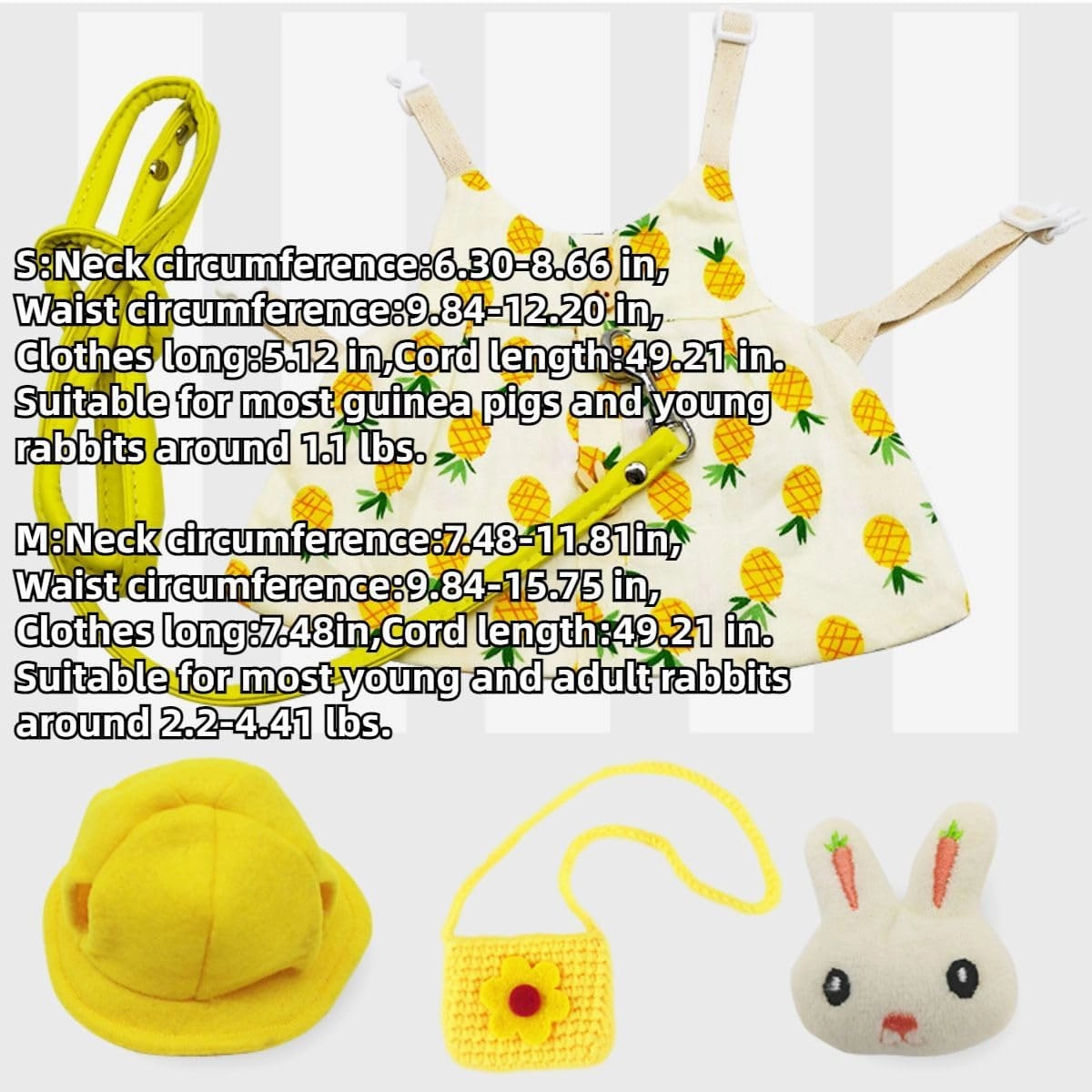 Rabbit Leash and Harness Set - Small Animal Clothes Set Guinea Pig Clothes with Mini Hat and Bag Bunny Vest Harness Small Animal Dress for Rabbit Guinea Pig (Yellow,S)