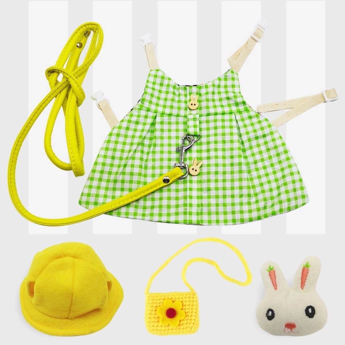 Rabbit Leash and Harness Set - Small Animal Clothes Set Guinea Pig Clothes with Mini Hat and Bag Bunny Vest Harness Small Animal Dress for Rabbit Guinea Pig (Yellow,S)