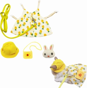 Rabbit Leash and Harness Set - Small Animal Clothes Set Guinea Pig Clothes with Mini Hat and Bag Bunny Vest Harness Small Animal Dress for Rabbit Guinea Pig (Yellow,S)