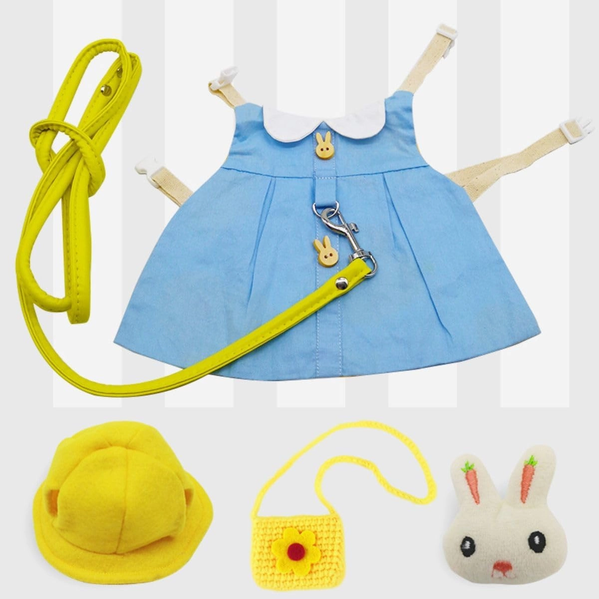 Rabbit Leash and Harness Set - Small Animal Clothes Set Guinea Pig Clothes with Mini Hat and Bag Bunny Vest Harness Small Animal Dress for Rabbit Guinea Pig (Yellow,S)