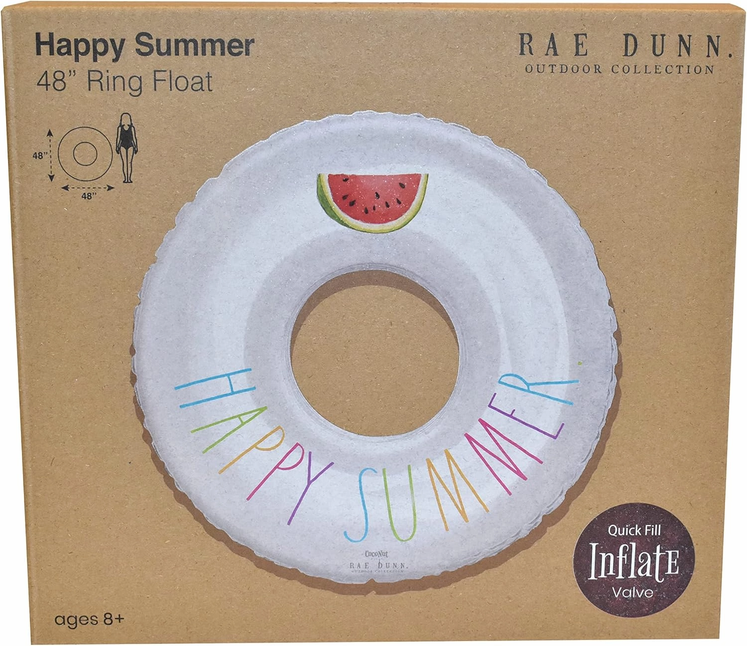 Rae Dunn x CocoNut Float Ring Float - Adult Size Large 48 Inch Inflatable Raft & Durable Water Inner Tube - Stable Ride-On for Summer Parties & Swim Events