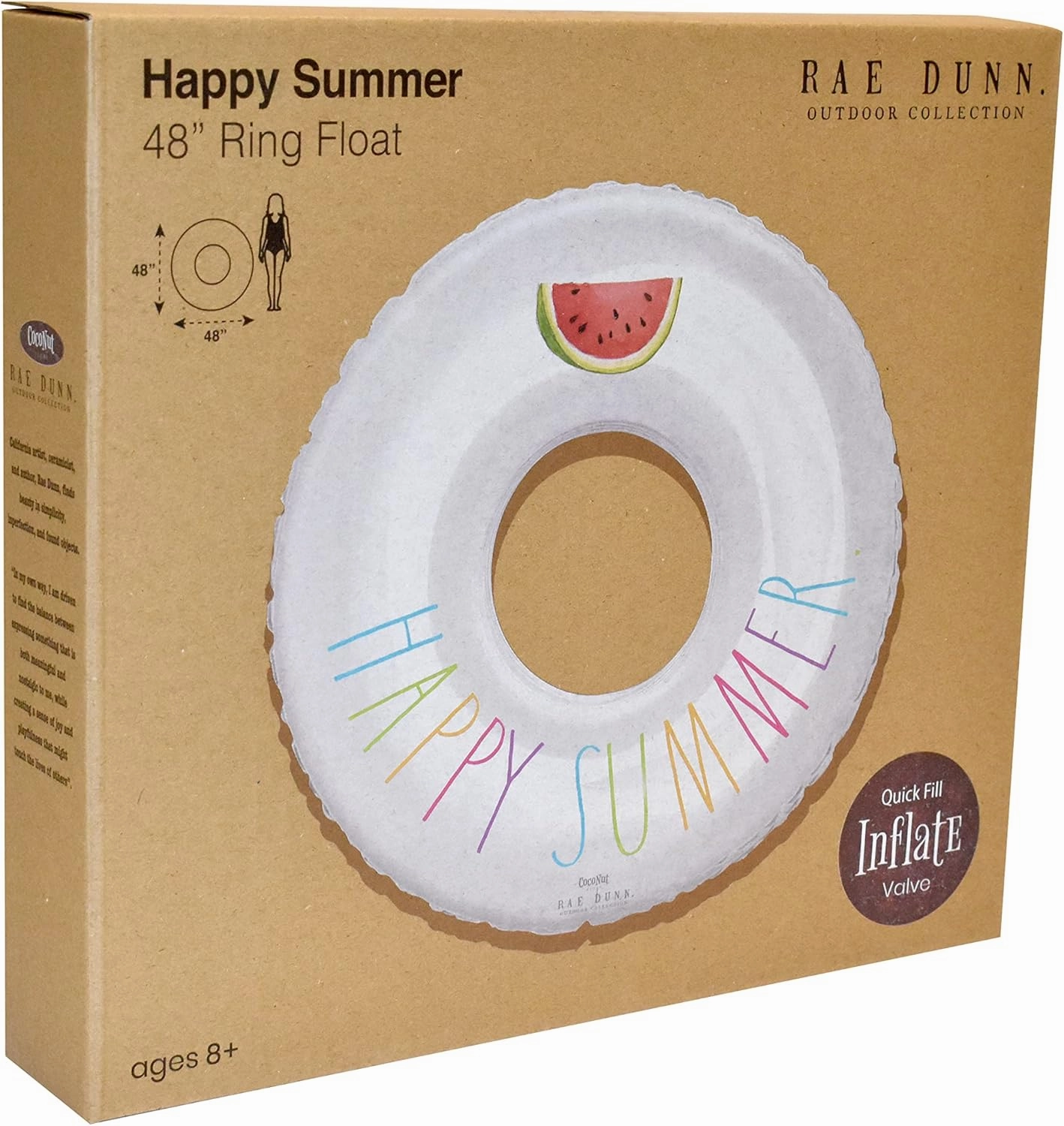 Rae Dunn x CocoNut Float Ring Float - Adult Size Large 48 Inch Inflatable Raft & Durable Water Inner Tube - Stable Ride-On for Summer Parties & Swim Events