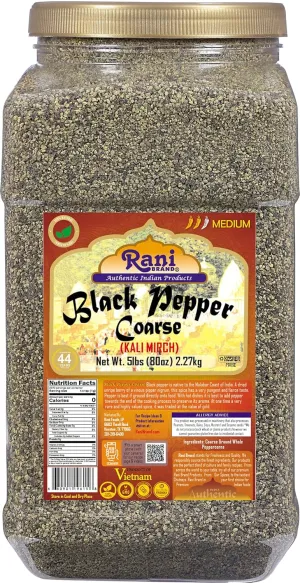 Rani Black Pepper Coarse Ground 28 Mesh (Table Grind), 80oz (5lbs) 2.27kg Bulk PET Jar ~ All Natural | Vegan | Gluten Friendly | NON-GMO | Kosher