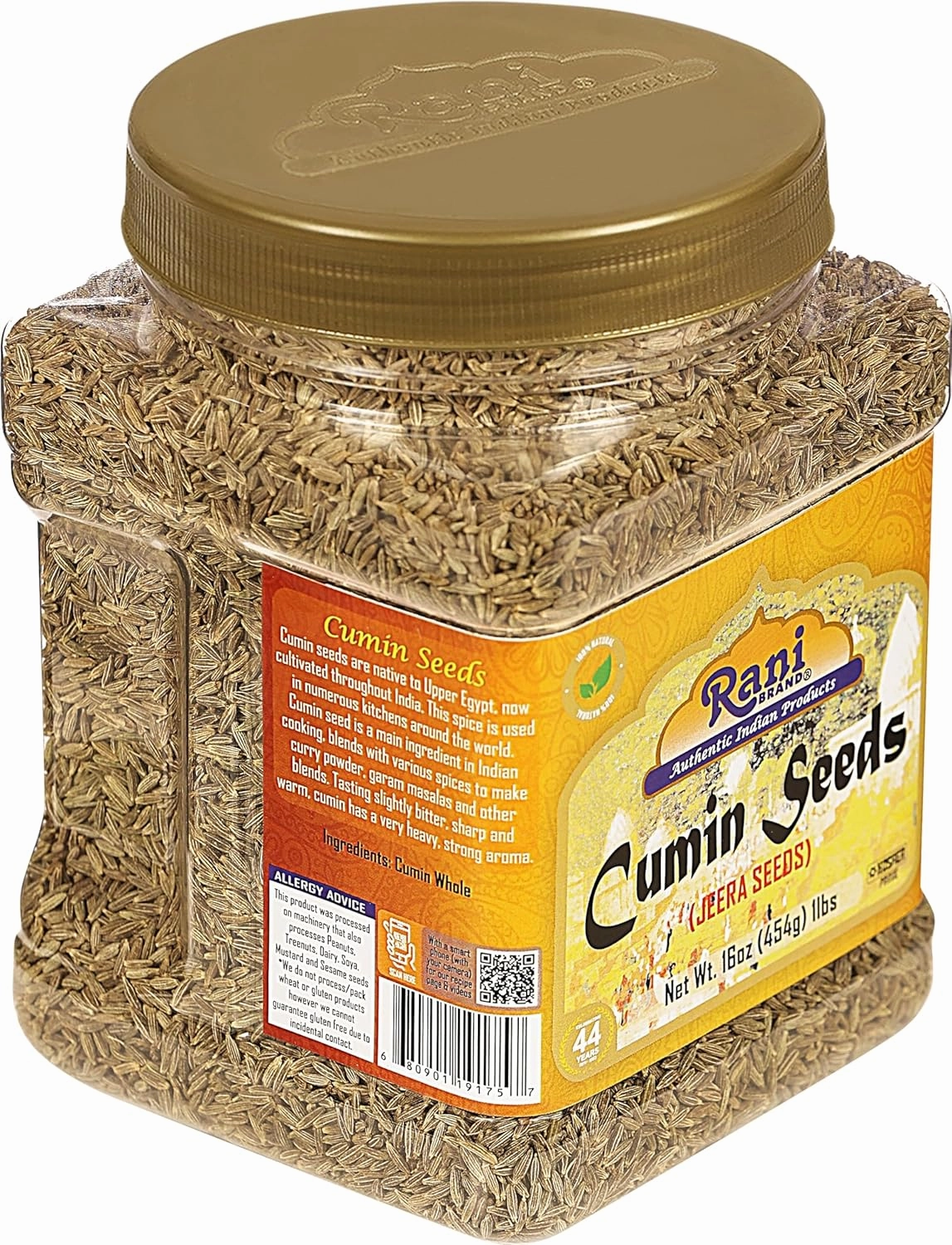 Rani Cumin Seeds Whole (Jeera) Spice 16oz (1lb) 454g PET Jar ~ All Natural | Gluten Friendly | NON-GMO | Kosher | Vegan | Indian Origin