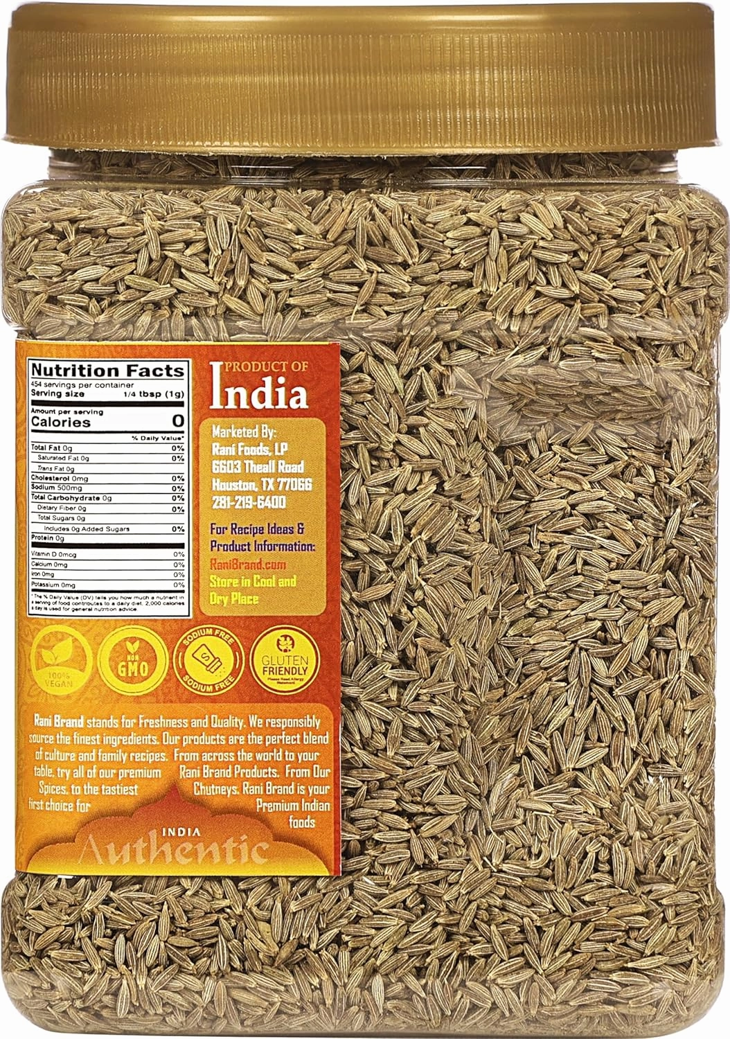 Rani Cumin Seeds Whole (Jeera) Spice 16oz (1lb) 454g PET Jar ~ All Natural | Gluten Friendly | NON-GMO | Kosher | Vegan | Indian Origin
