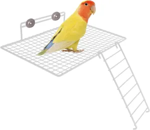 Rat cage Accessories, Anti-bite Breathable mesh Iron Platform with Ladder, Screw Fixed to Prevent Falling Off, Suitable for Sugar Gliders, Birds, Parrots (White)