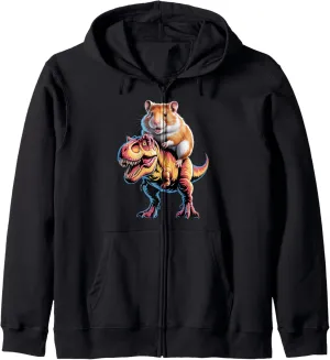 Realistic Dinosaur With Hamster Rider Zip Hoodie