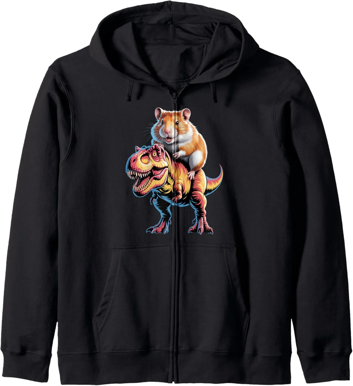 Realistic Dinosaur With Hamster Rider Zip Hoodie