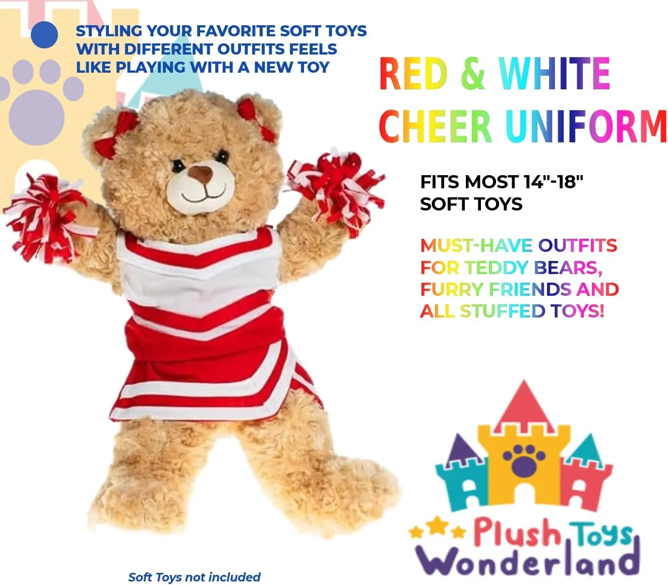 Red and White Cheerleader Uniform 14-18 inch Plush Toy Clothes Soft Stuffed Animal Costume Cheerleading Outfit Dress Accessories for Dolls and Plush Toys