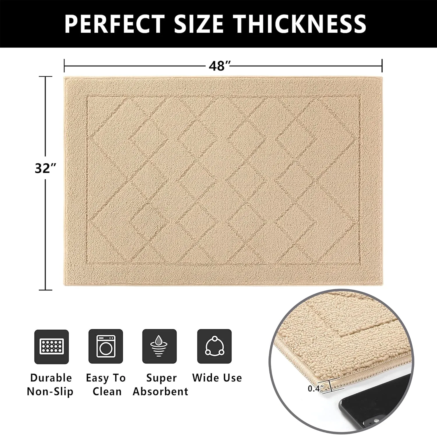 REFETONE Indoor Doormat, Front Back Door Mat 32"x48" Rubber Backing Non Slip Mats, Absorbent Washable Entrance Doormat for Entryway, Resist Dirt Low-Profile Inside Floor Mat for Muddy Shoes, Golden