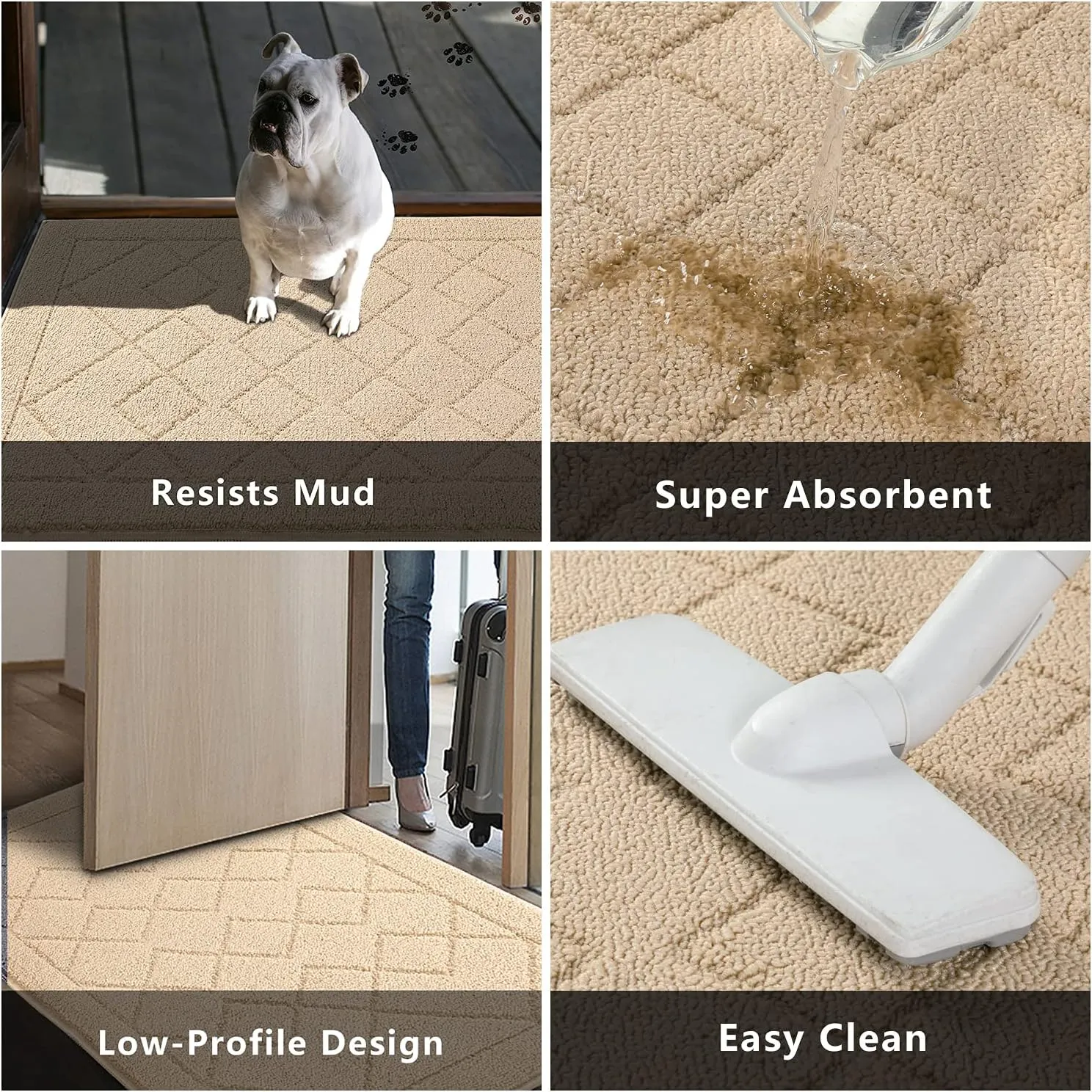REFETONE Indoor Doormat, Front Back Door Mat 32"x48" Rubber Backing Non Slip Mats, Absorbent Washable Entrance Doormat for Entryway, Resist Dirt Low-Profile Inside Floor Mat for Muddy Shoes, Golden
