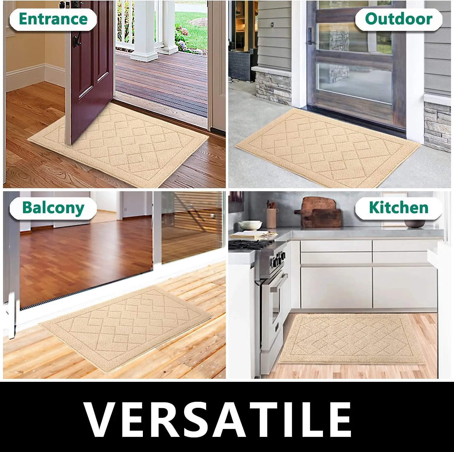 REFETONE Indoor Doormat, Front Back Door Mat 32"x48" Rubber Backing Non Slip Mats, Absorbent Washable Entrance Doormat for Entryway, Resist Dirt Low-Profile Inside Floor Mat for Muddy Shoes, Golden