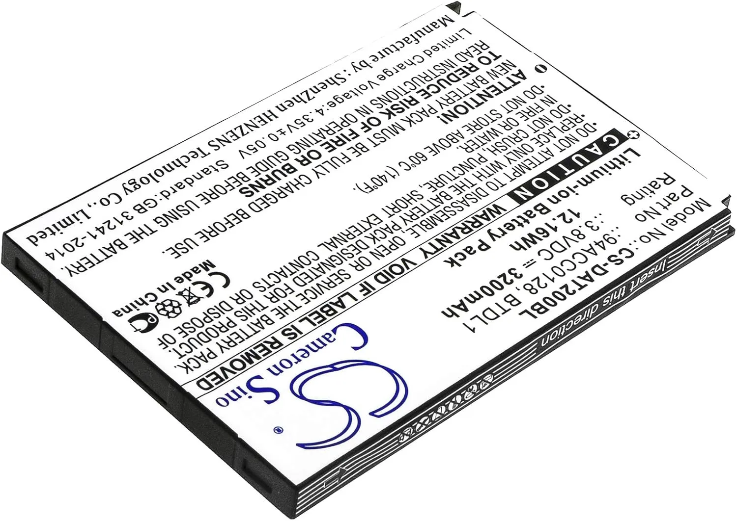 Replacement Battery Compatible with Datalogic Axist, DL-Axist, Part Number: 3H21-00000491, 94ACC0128, 94ACC0129, BTDL1 3200mAh/3.8V
