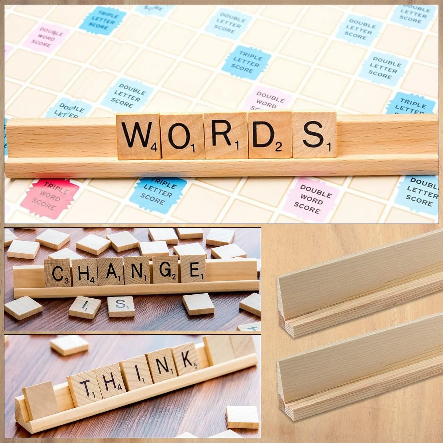 Replacement Letter Tiles Holder Mah Jongg Game Square Rack Wooden Tray Tile Stand for Word Games, Arts & Craft, DIY Projects, 45cm Length, 8pcs