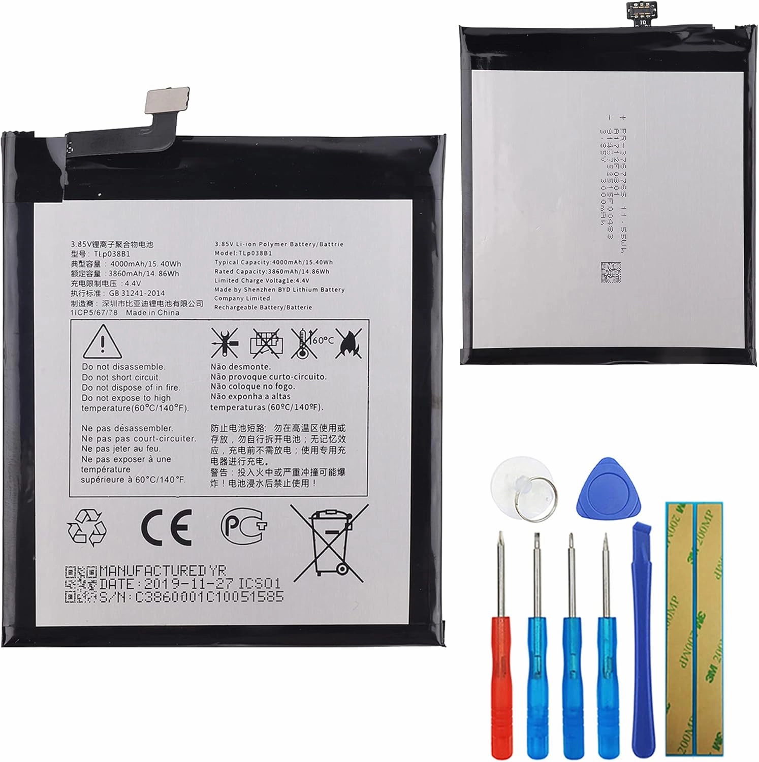 Replacement Battery TLP038B1 Compatible with MetroPCS Alcatel 3V 5032W with Tools