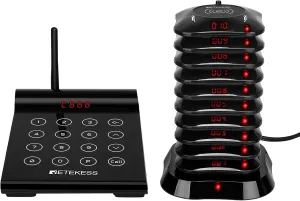Retekess TD164 Restaurant Pager System Long Range,Buzzer for Restaurant Waiting, 2624ft, Touch Screen,Set Keyboard Mute,10 Coaster Pagers for Food Court