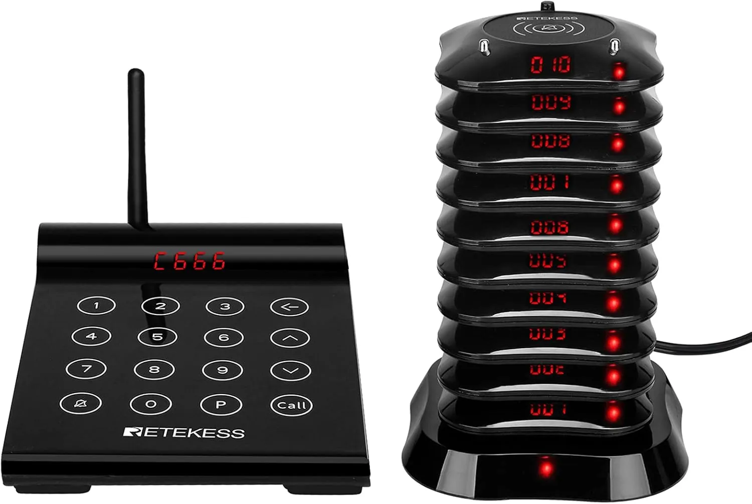Retekess TD164 Restaurant Pager System Long Range,Buzzer for Restaurant Waiting, 2624ft, Touch Screen,Set Keyboard Mute,10 Coaster Pagers for Food Court