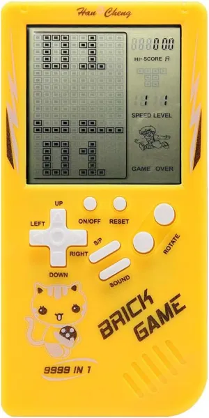 Retro Big Screen Brick Game Console 9999 in 1 Tank/Racing/Shooting Casual Puzzle Game Adjustable Difficulty and Speed Small and Easy to Carry Best Gifts (Yellow)