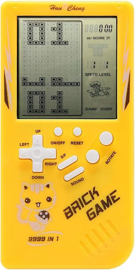Retro Big Screen Brick Game Console 9999 in 1 Tank/Racing/Shooting Casual Puzzle Game Adjustable Difficulty and Speed Small and Easy to Carry Best Gifts (Yellow)