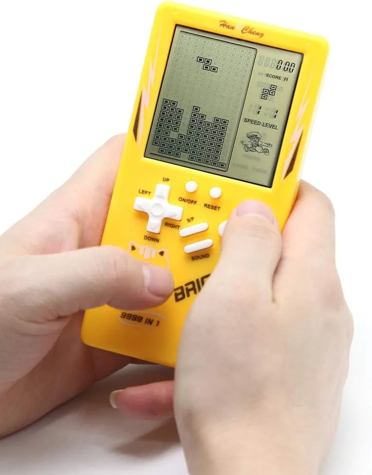 Retro Big Screen Brick Game Console 9999 in 1 Tank/Racing/Shooting Casual Puzzle Game Adjustable Difficulty and Speed Small and Easy to Carry Best Gifts (Yellow)