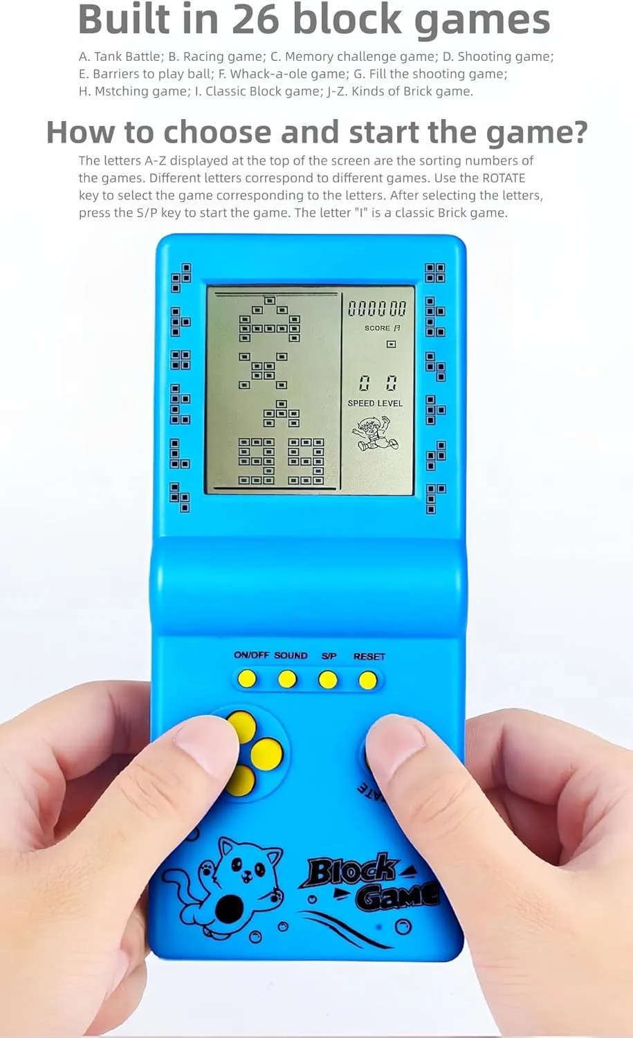 Retro Classic Block Game Console Multiple Games Adjustable Level/Speed Handheld Porable Console Brick Game/Racing/Tank Battle Puzzle Game Electronic Toys Children/Friends (Black)