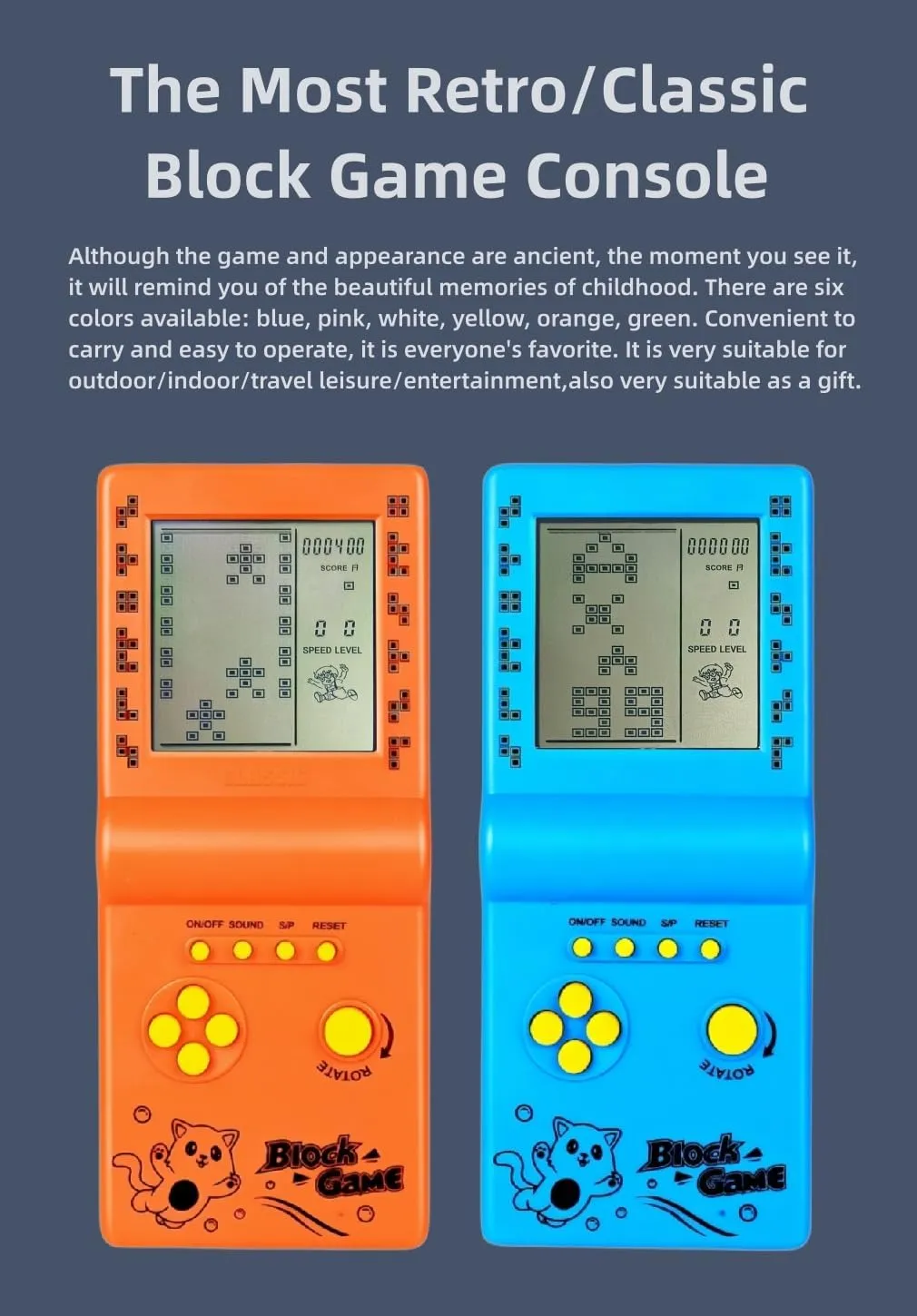 Retro Classic Block Game Console Multiple Games Adjustable Level/Speed Handheld Porable Console Brick Game/Racing/Tank Battle Puzzle Game Electronic Toys Children/Friends (Black)