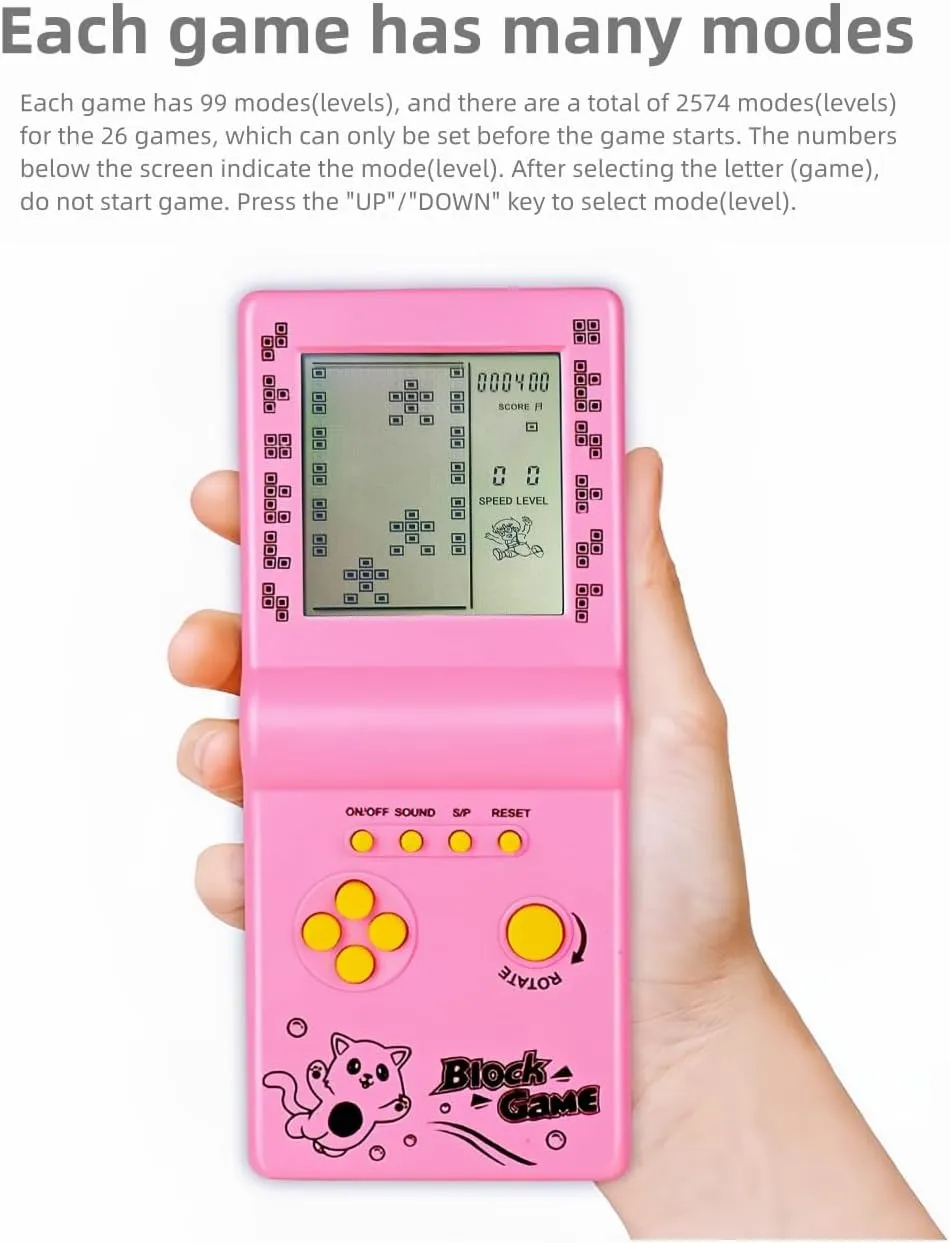 Retro Classic Block Game Console Multiple Games Adjustable Level/Speed Handheld Porable Console Brick Game/Racing/Tank Battle Puzzle Game Electronic Toys Children/Friends (Black)