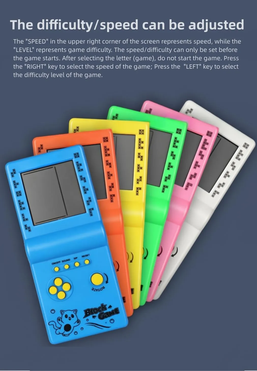 Retro Classic Block Game Console Multiple Games Adjustable Level/Speed Handheld Porable Console Brick Game/Racing/Tank Battle Puzzle Game Electronic Toys Children/Friends (Black)
