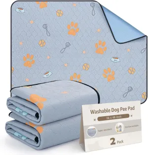 Reusable Pee Pads for Dogs, 2 Pack 36"x48" Washable Puppy Pads with Cute Pattern and Non-Slip Bottom, Fast Absorbent Dog Playpen Mat Waterproof Whelping Pad for Floor, Kennel, Dog Housebreaking