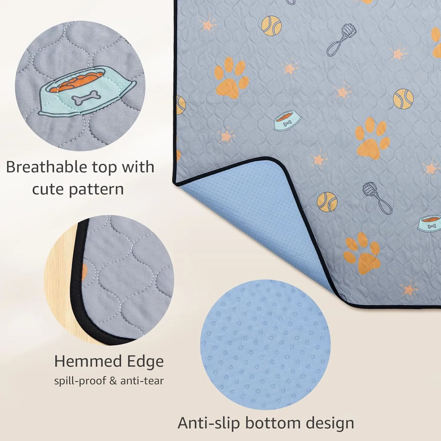 Reusable Pee Pads for Dogs, 2 Pack 36"x48" Washable Puppy Pads with Cute Pattern and Non-Slip Bottom, Fast Absorbent Dog Playpen Mat Waterproof Whelping Pad for Floor, Kennel, Dog Housebreaking