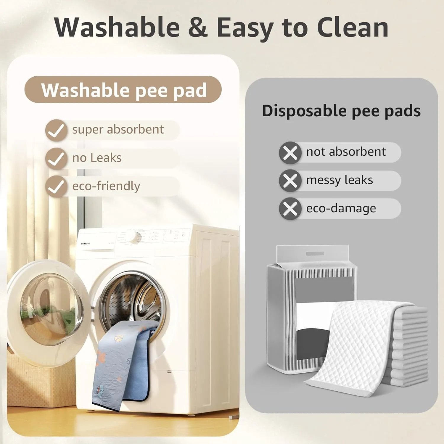 Reusable Pee Pads for Dogs, 2 Pack 36"x48" Washable Puppy Pads with Cute Pattern and Non-Slip Bottom, Fast Absorbent Dog Playpen Mat Waterproof Whelping Pad for Floor, Kennel, Dog Housebreaking