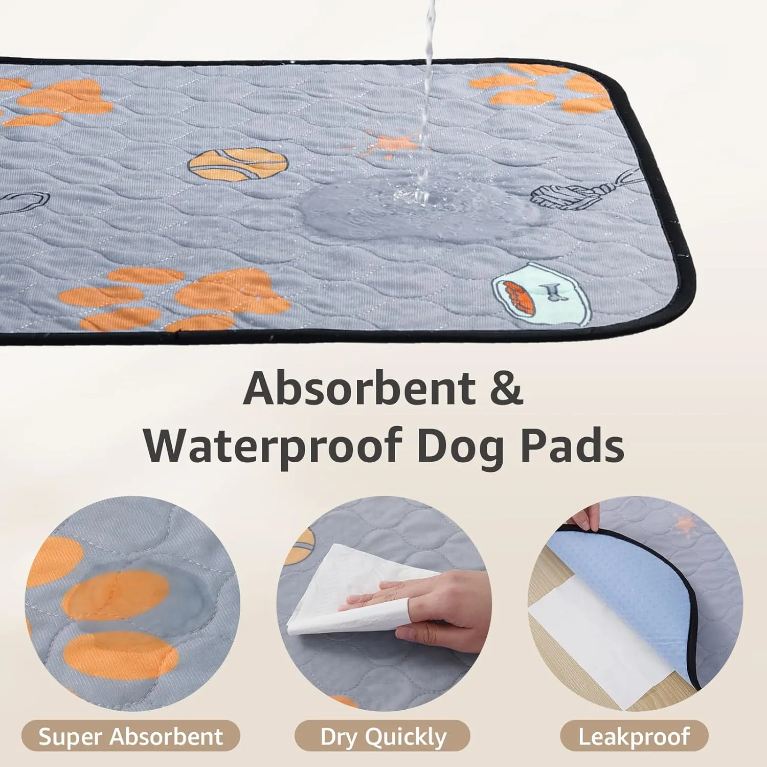 Reusable Pee Pads for Dogs, 2 Pack 36"x48" Washable Puppy Pads with Cute Pattern and Non-Slip Bottom, Fast Absorbent Dog Playpen Mat Waterproof Whelping Pad for Floor, Kennel, Dog Housebreaking