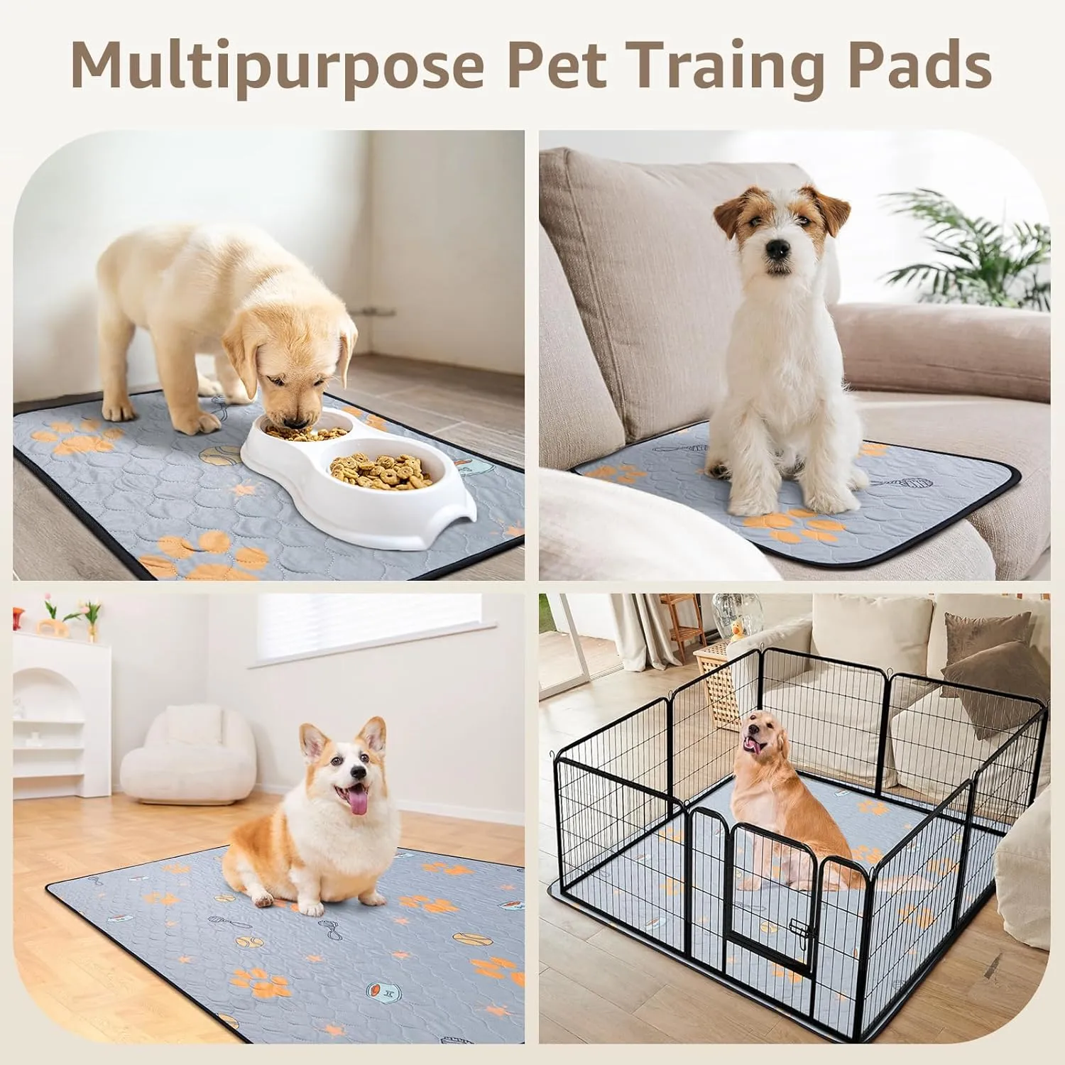 Reusable Pee Pads for Dogs, 2 Pack 36"x48" Washable Puppy Pads with Cute Pattern and Non-Slip Bottom, Fast Absorbent Dog Playpen Mat Waterproof Whelping Pad for Floor, Kennel, Dog Housebreaking