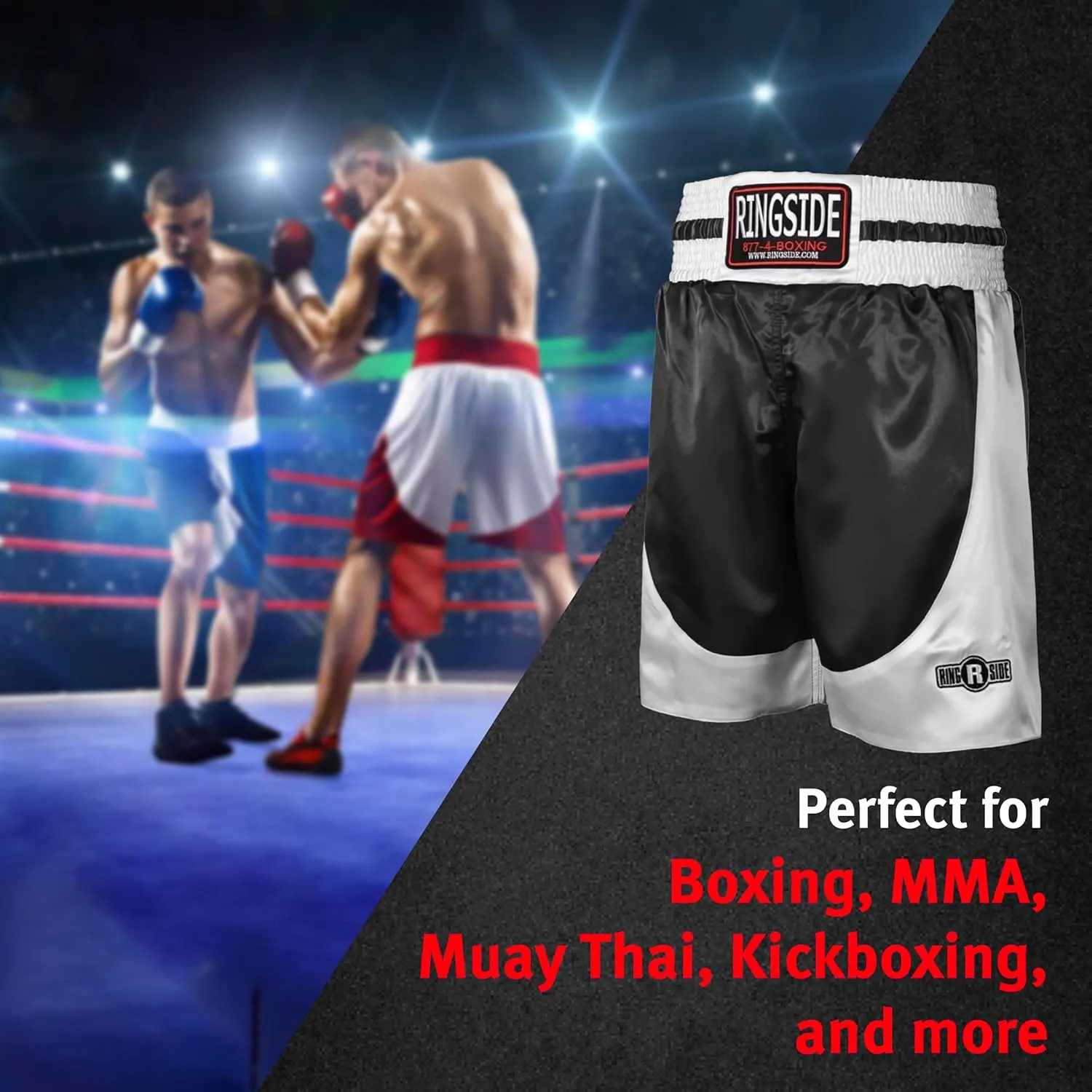 Ringside Pro-Style Boxing Trunks, Satin Shorts for Men and Women, Ideal for Boxing, MMA, Muay Thai