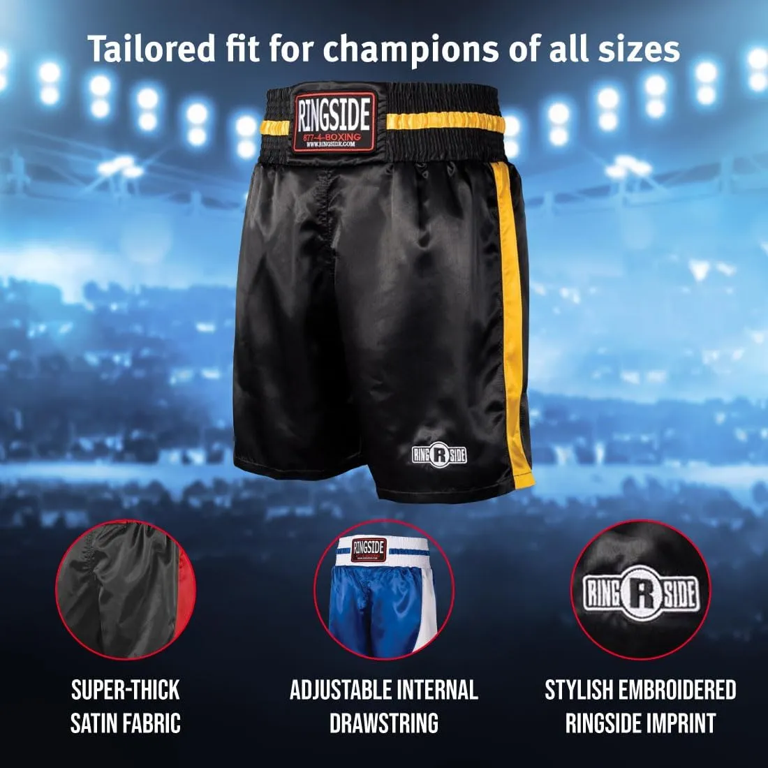 Ringside Pro-Style Boxing Trunks, Satin Shorts for Men and Women, Ideal for Boxing, MMA, Muay Thai