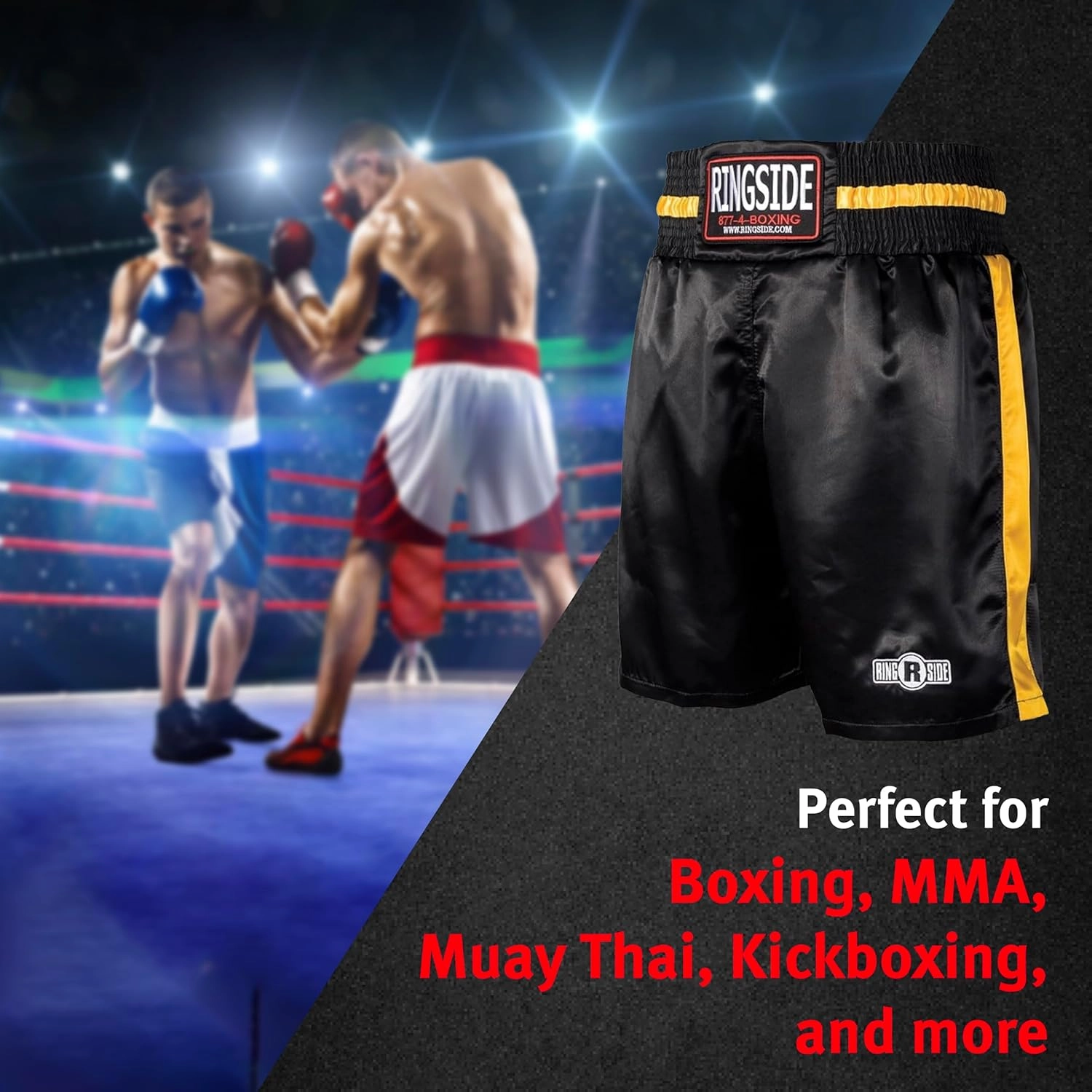 Ringside Pro-Style Boxing Trunks, Satin Shorts for Men and Women, Ideal for Boxing, MMA, Muay Thai
